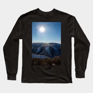 Sun on the mountainside in winter Long Sleeve T-Shirt